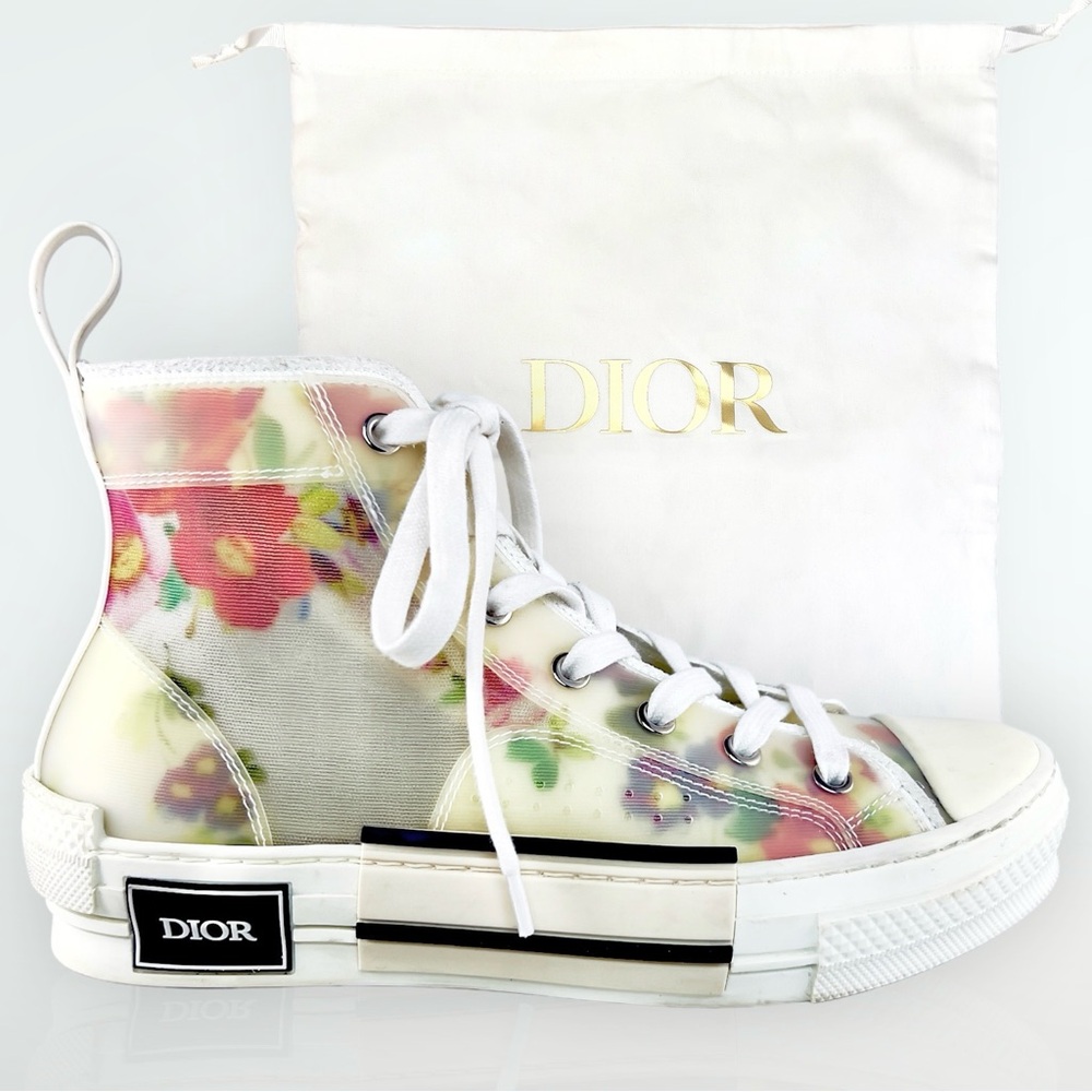 Christian Dior Technical Neutral Canvas Flower Unisex B23 High Top Sneakers - 37